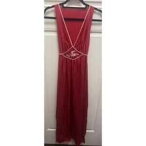 Vintage Lorraine Nightgown Sleep Dress Lingerie Red W/ Floral Mid Section Sz Med